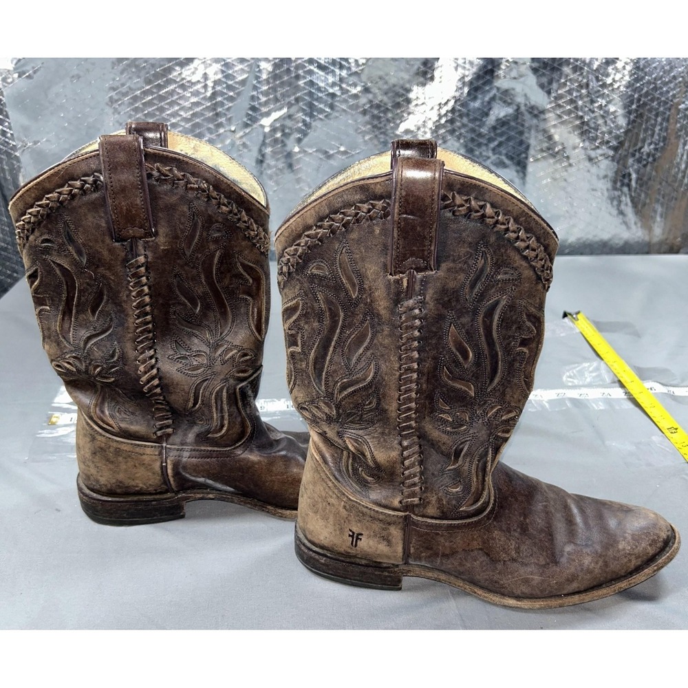 Frye Boots Womens Size 10 Brown Leather Western Pull On Embroidered F973 - Picture 3 of 9
